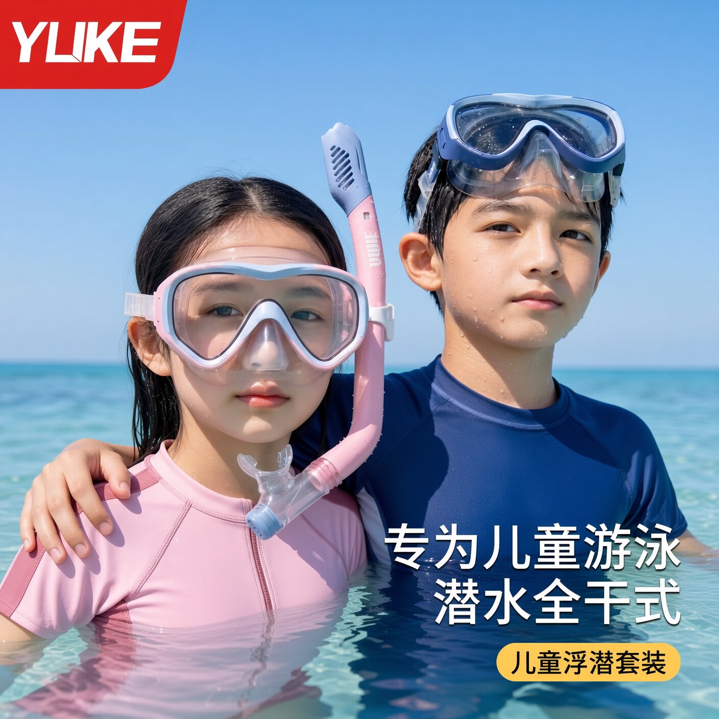 全干式儿童浮潜呼吸管面镜套装图片