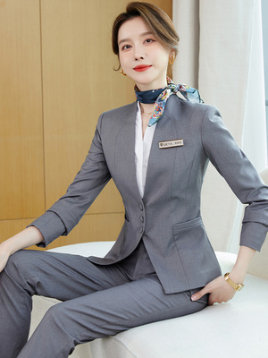灰色职业套装女马甲气质珠宝店医美客服美容师工作服酒店前台工装
