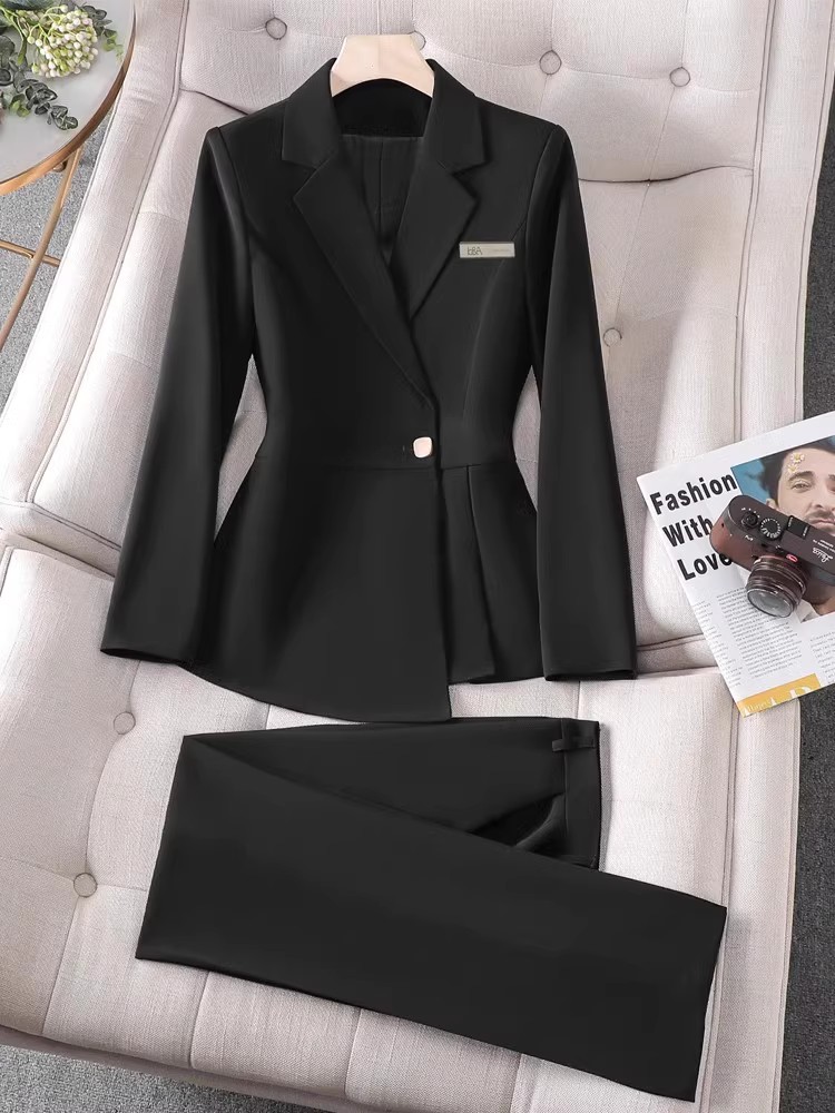 黑色西装套装女春秋新款职业工装珠宝店美容院酒店前台经理工作服