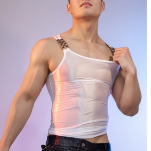 禁欲系工字背心截断式辣弟风紧身男夏上衣内搭解构截断式金属链条