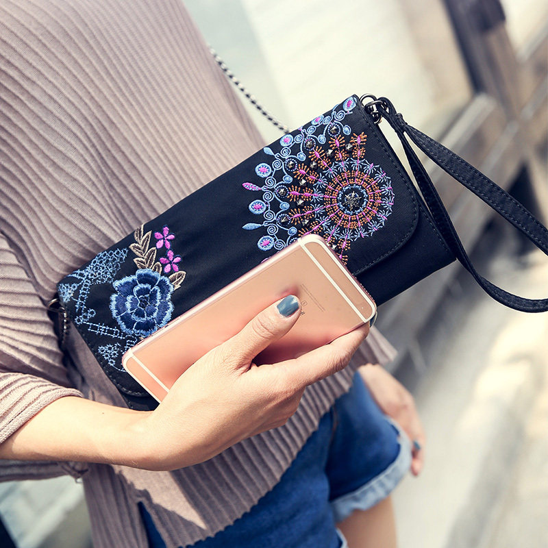 路岩原创配旗袍民族风绣花包刺绣单肩斜挎包长款零钱手包