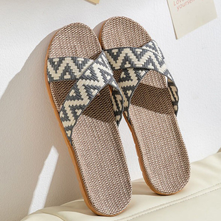 全亚麻拖鞋男士高级感透气吸汗居家静音木地板汗脚麻底凉拖鞋夏季