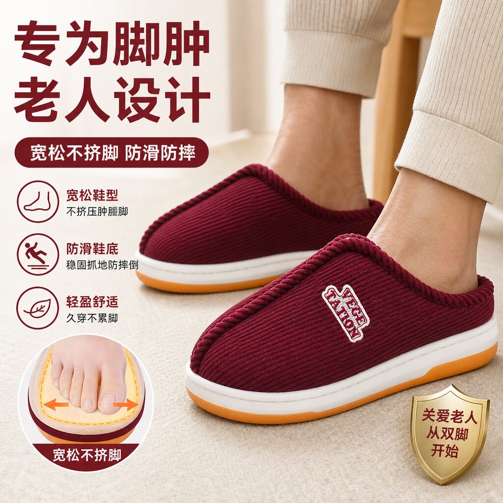 防滑防摔老人棉拖鞋家居冬天保暖图片