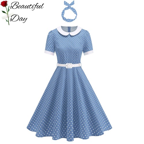 赫本复古气质波点显瘦法式年代感短袖女装舞蹈表演派对大摆连衣裙