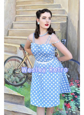 法式赫本风Vintage港风复古气质波点吊带显瘦收腰大摆连衣裙女夏