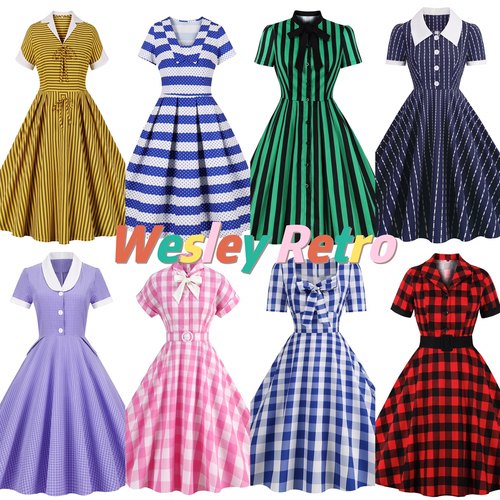 法式复古荷叶边条纹连衣裙