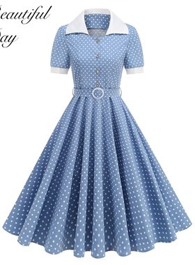 赫本复古气质波点显瘦法式年代感短袖女装舞蹈表演派对收腰连衣裙