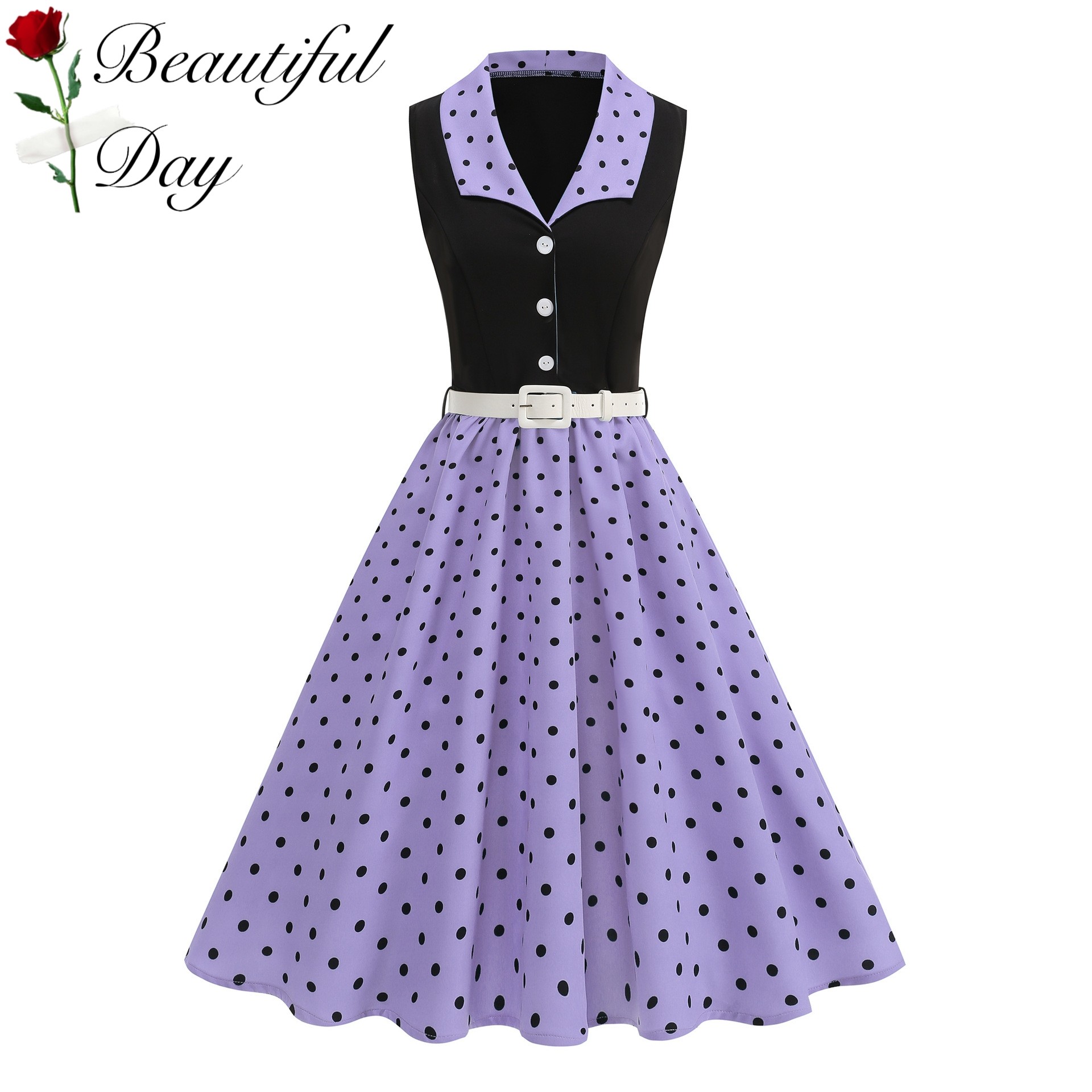 法式女神复古波点性感80年代派对表演写真度假无袖显瘦大摆连衣裙