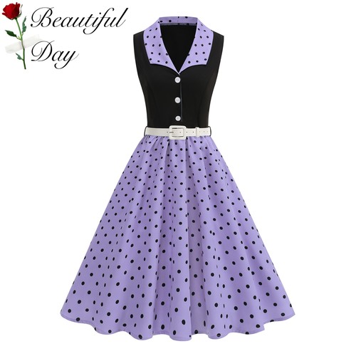 法式女神复古波点性感80年代派对表演写真度假无袖显瘦大摆连衣裙