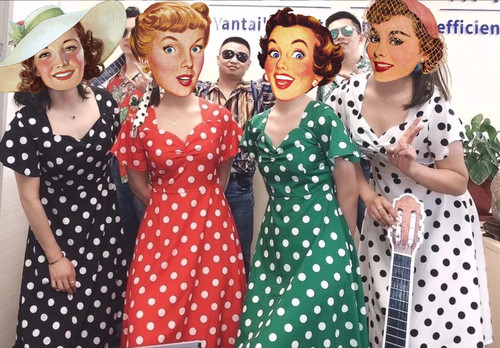 港风复古波点年代感表演派对服装