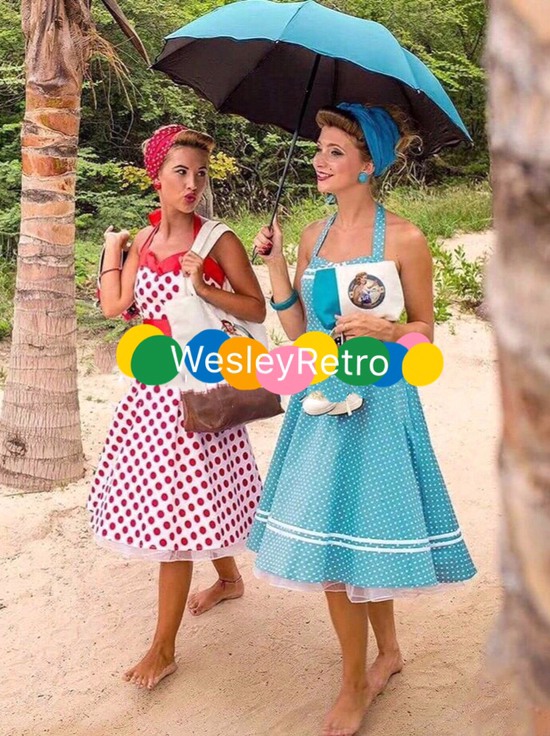 港风复古年代感波点表演大摆裙