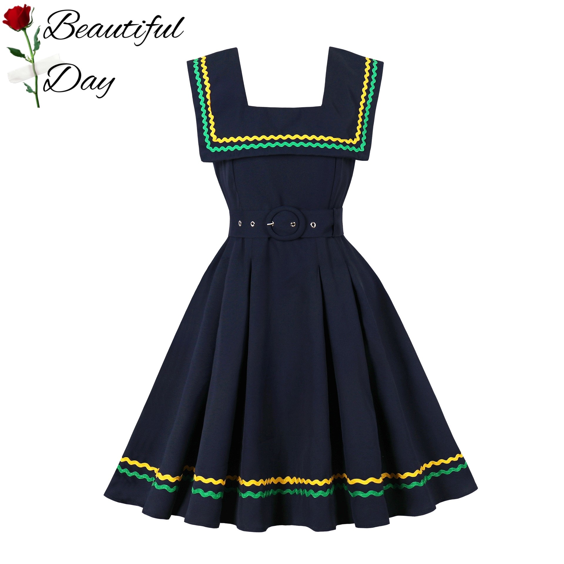 赫本气质复古无袖女装纯色织帶优雅法式年代感表演收腰大摆连衣裙