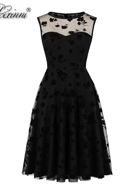 法式气质性感复古小心机镂空港风显瘦黑色中长女士无袖夏日连衣裙