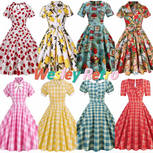 赫本复古Vintage年代印花大摆裙