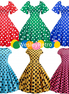 赫本气质复古洋气港风年代少女感波点年会舞蹈表演收腰大摆连衣裙