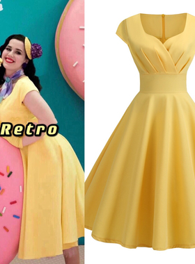 赫本风气质甜美小众Vintage复古法式大码显瘦大摆表演舞蹈连衣裙