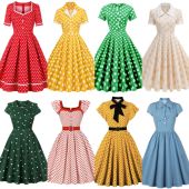 法式 温柔复古气质大码 港风娃娃领减龄显瘦波点大摆中长连衣裙女夏