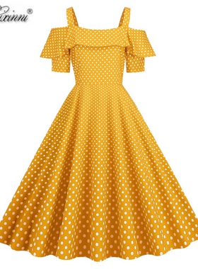 法式复古气质女装港风怀旧年代感波点减龄显瘦派对表演大摆连衣裙