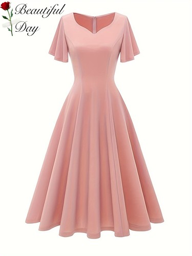 法式复古气质纯色显瘦港风年代感短袖女装表演派对大摆连衣裙