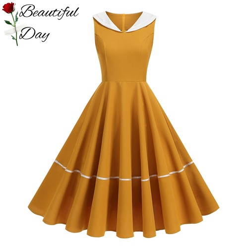 赫本气质复古无袖女装纯色织帶优雅法式年代感表演收腰大摆连衣裙