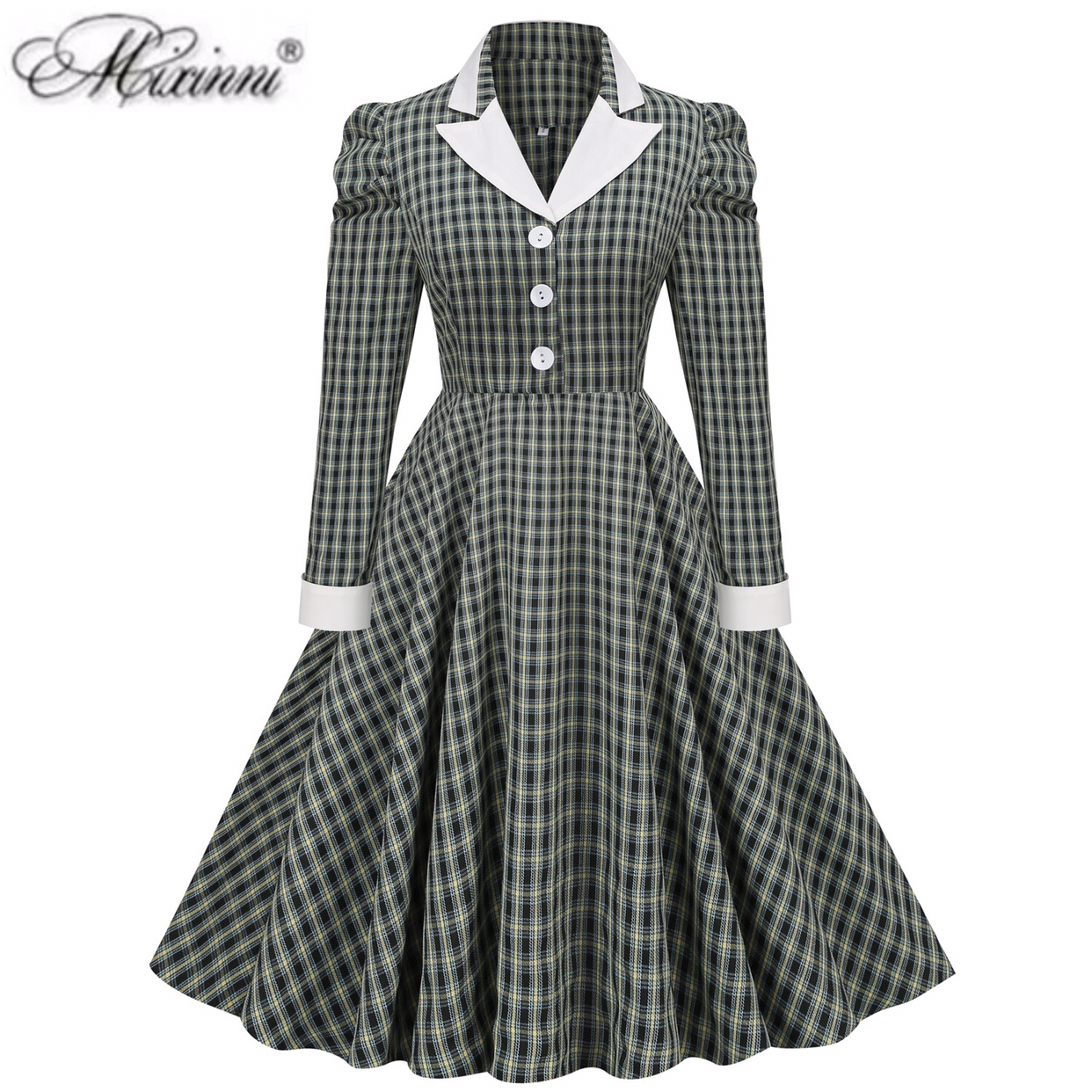 赫本宫廷复古年代英伦风格纹修身西装翻领长袖气质显瘦大摆连衣裙