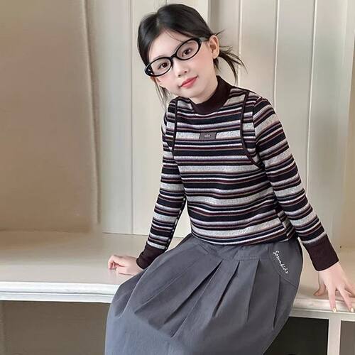 女童秋冬德绒高领T恤打底衫上衣