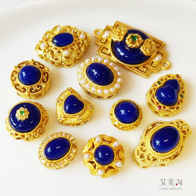 沙金仿青金石隔珠双吊手链串配件