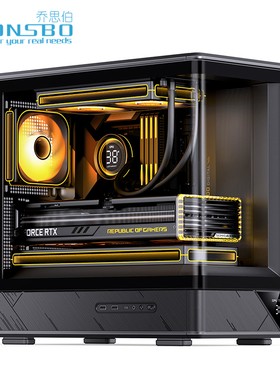 乔思伯D200海景房无立柱数显屏MATX曲面玻璃240水冷游戏电脑机箱