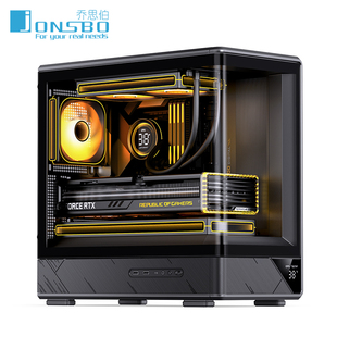 乔思伯D200海景房无立柱数显屏MATX曲面玻璃240水冷游戏电脑机箱