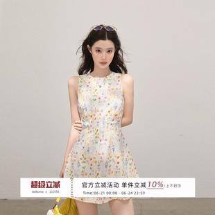 设计感A字短款 谢不肉 甜美收腰修身 碎花圆领无袖 裙子 连衣裙女夏季