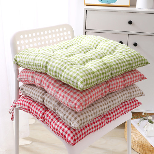 简约网红格子棉麻加厚坐垫