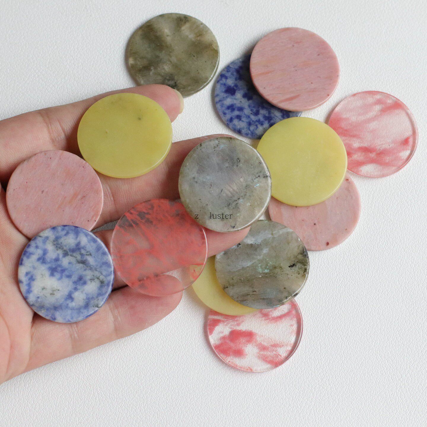 无孔30mm圆片坠子天然水晶玉石贴片手工头饰发簪饰品diy材料配件