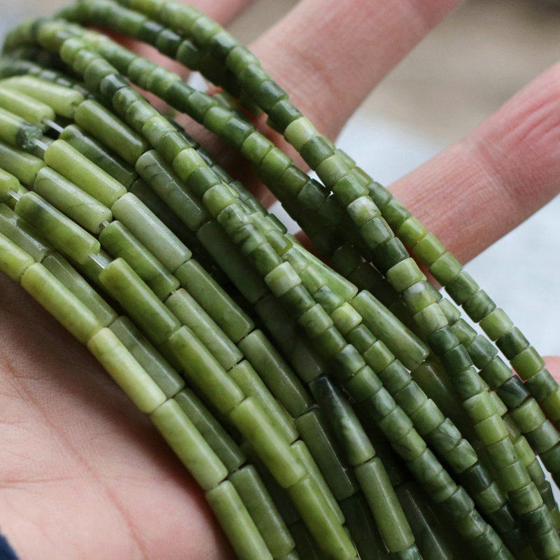 抹茶色 天然橄榄玉石4*4mm/4*13mm小圆管珠隔片 diy饰品配饰配件