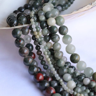 天然石圆珠绿发石非洲鸡血石散珠子串条手工DIY饰品配件串珠材料