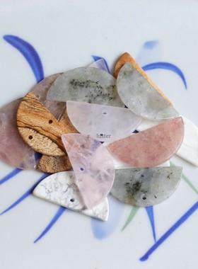 上下中孔15*30mm半圆片天然图画石白松闪光石耳饰发饰吊坠diy配件