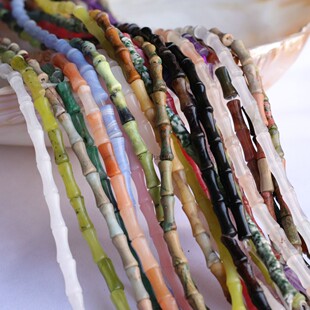 寿山石 绿东陵 天然玉石粉澳宝 DIY饰品配件 12mm竹节散珠串条