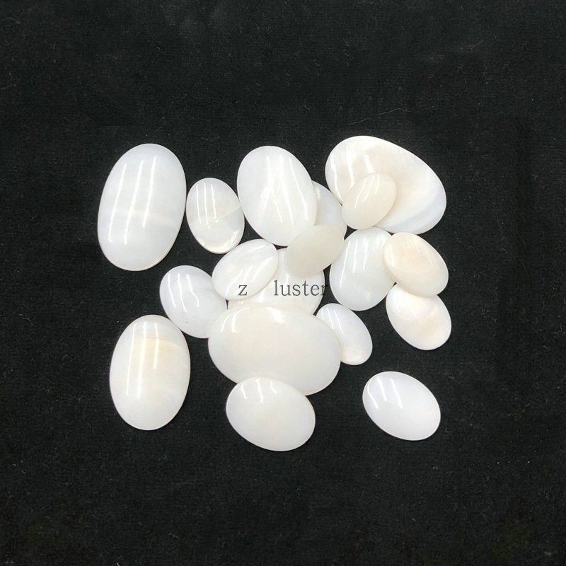 天然淡水白贝蛋形戒面贝壳珍珠母贝贴片手工diy发簪服饰饰品配件