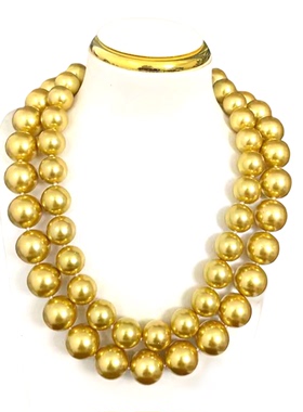 高端贝壳珍珠项链妈妈项链串链多浓金色奢华定制大珍珠12mm14mm施