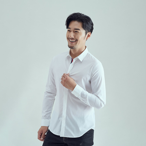 男士休闲弹力时尚高品质男肩章白衬衫衬衣两色228-1012-P45图片
