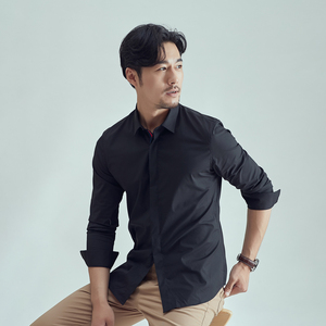 男士休闲弹力时尚高品质男肩章白衬衫衬衣两色228-1012-P45图片