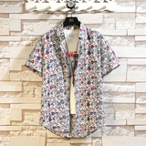 全棉男士休闲花色多色沙滩短袖衬衫衬衣228-1166-P35，男装T恤，星座228