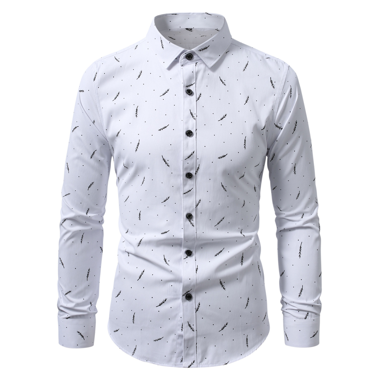 男士春秋休闲羽毛花色打底长袖衬衫228-CS58-P15，男装T恤，星座228