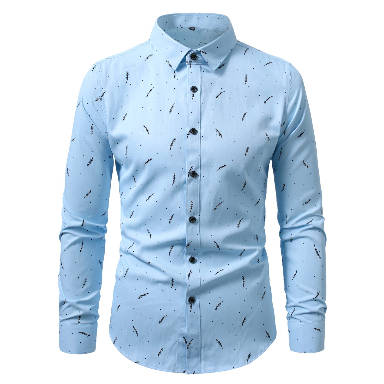男士春秋休闲羽毛花色打底长袖衬衫228-CS58-P15，男装T恤，星座228