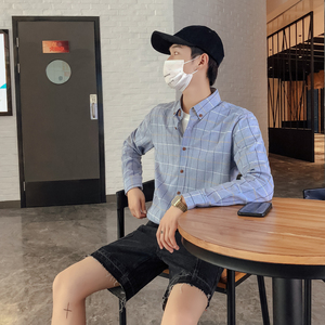 男士格子衬衫男士时尚长袖修身衬衫228-CS27-P20图片
