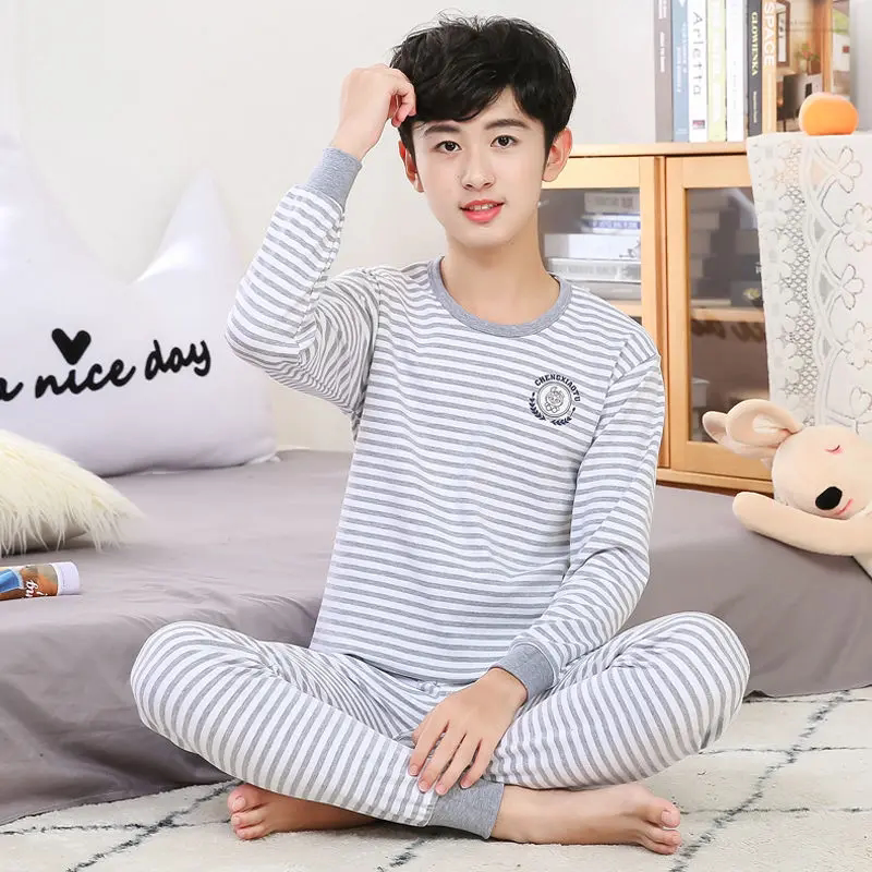 青少年儿童内衣套装纯棉中大童男童秋衣秋裤男孩棉毛衫全棉内衣裤