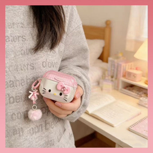 粉色KT猫咪带挂件适用苹果airpods4代蓝牙无线耳机壳充电仓保护套1/2/3硅胶盒软壳pro第二三四代女新款降噪壳