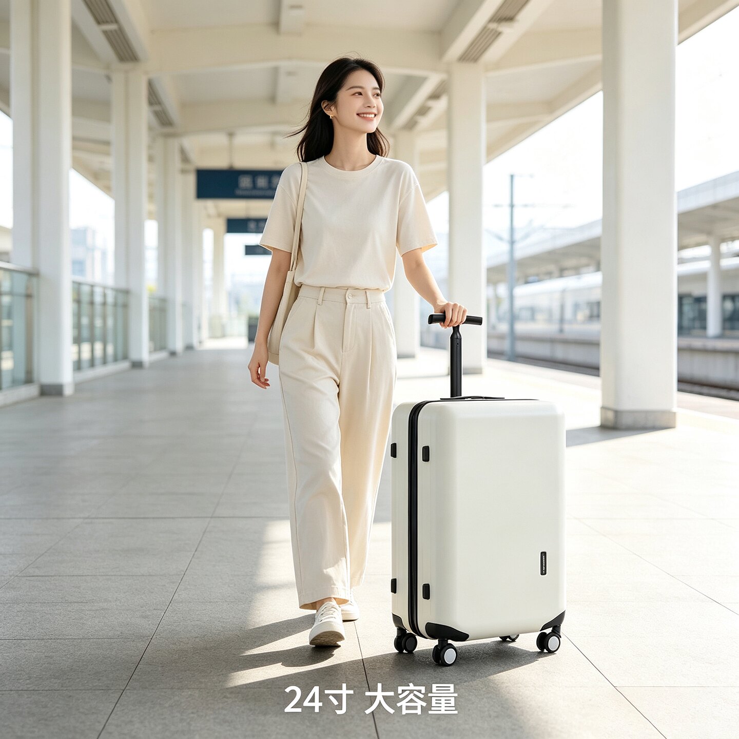 极简T型单拉杆行李箱24寸静音万向轮PC耐磨商务登机箱20寸大容量