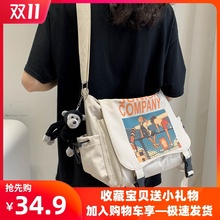 帆布斜挎包男士学生韩版潮流女式ins潮牌嘻哈日系休闲百搭单肩包
