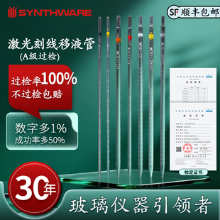 50mL可过检 欣维尔刻度移液管单标线3.3高硼硅玻璃移液管刻度吸管实验室玻璃透明长吸管刻度管1