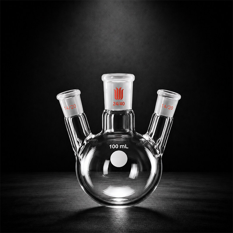 欣维尔斜三口烧瓶厚壁三口圆底球瓶蒸馏瓶三颈瓶100/200/500ml